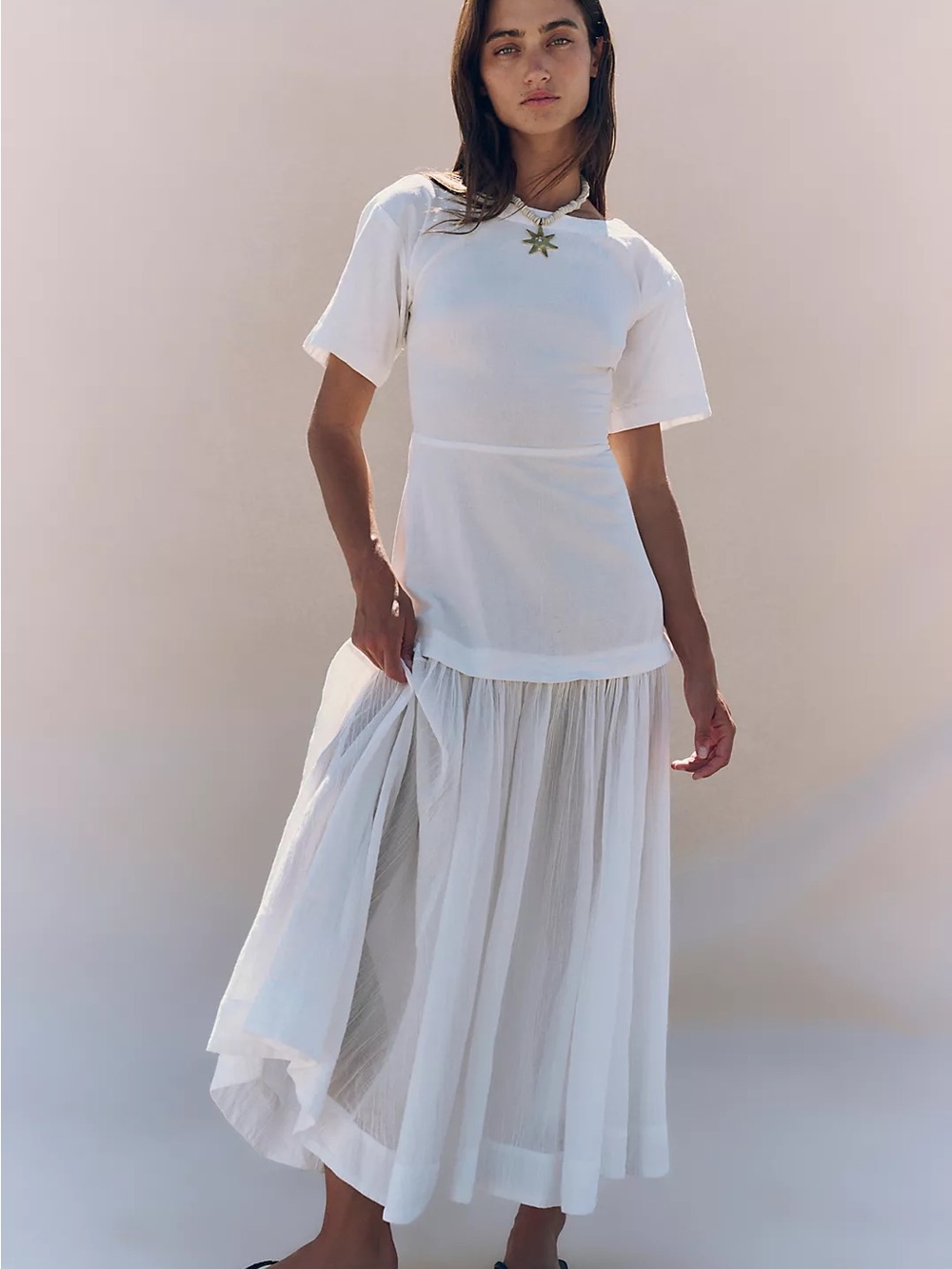Free People free-est Marcella Drop-Waist Midi Dress Ivory White XS
